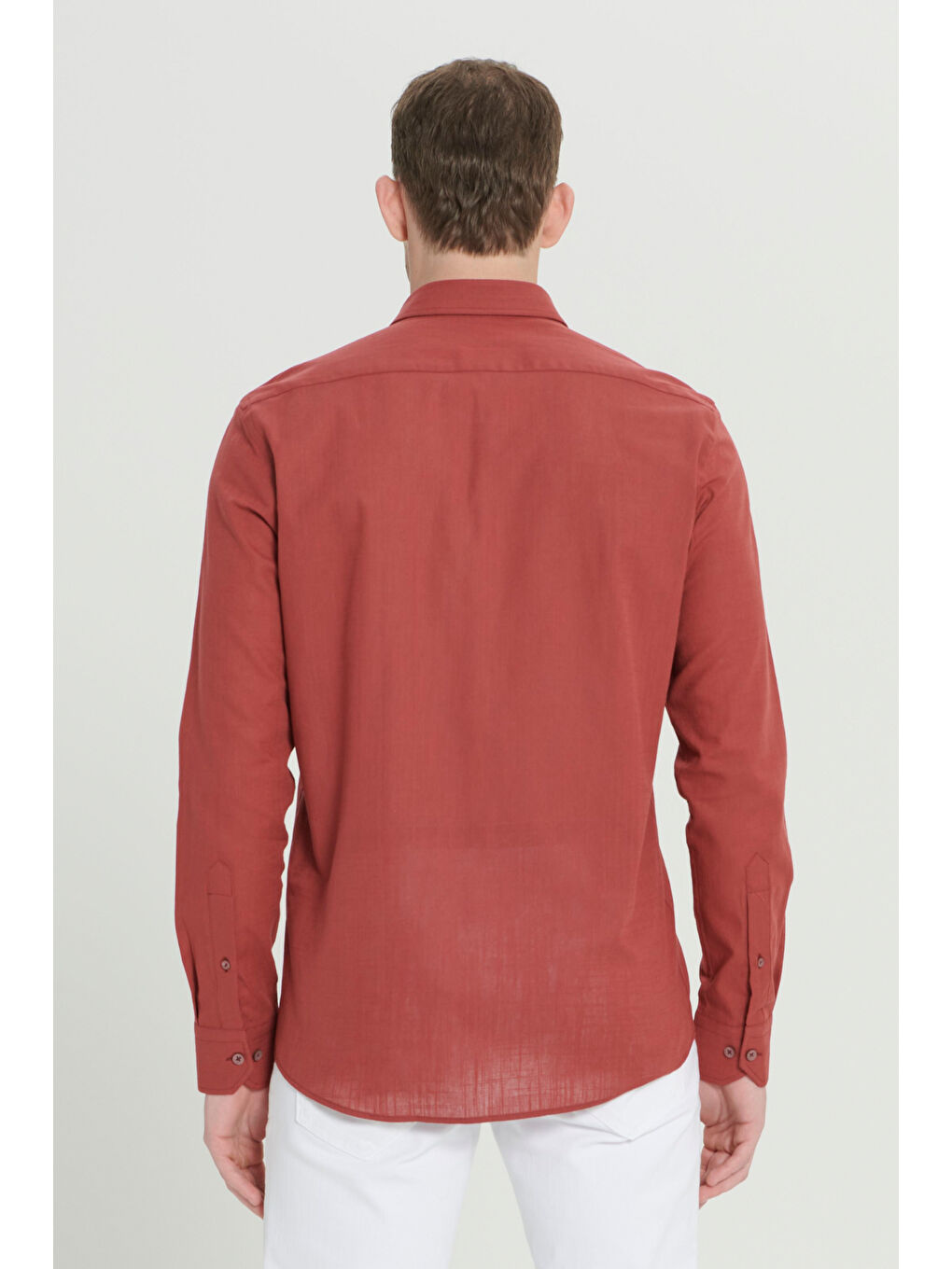 Erkek Bordo %100 Pamuk Oxford Slim Fit Dar Kesim Düğmeli Yaka Flamlı Gömlek-4