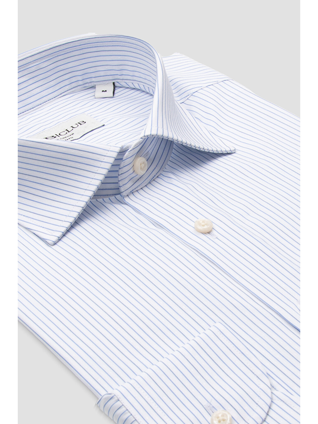 Oscar Poplin Pamuklu Slim Fit Beyaz Klasik Yaka Erkek Çizgili Gömlek-3