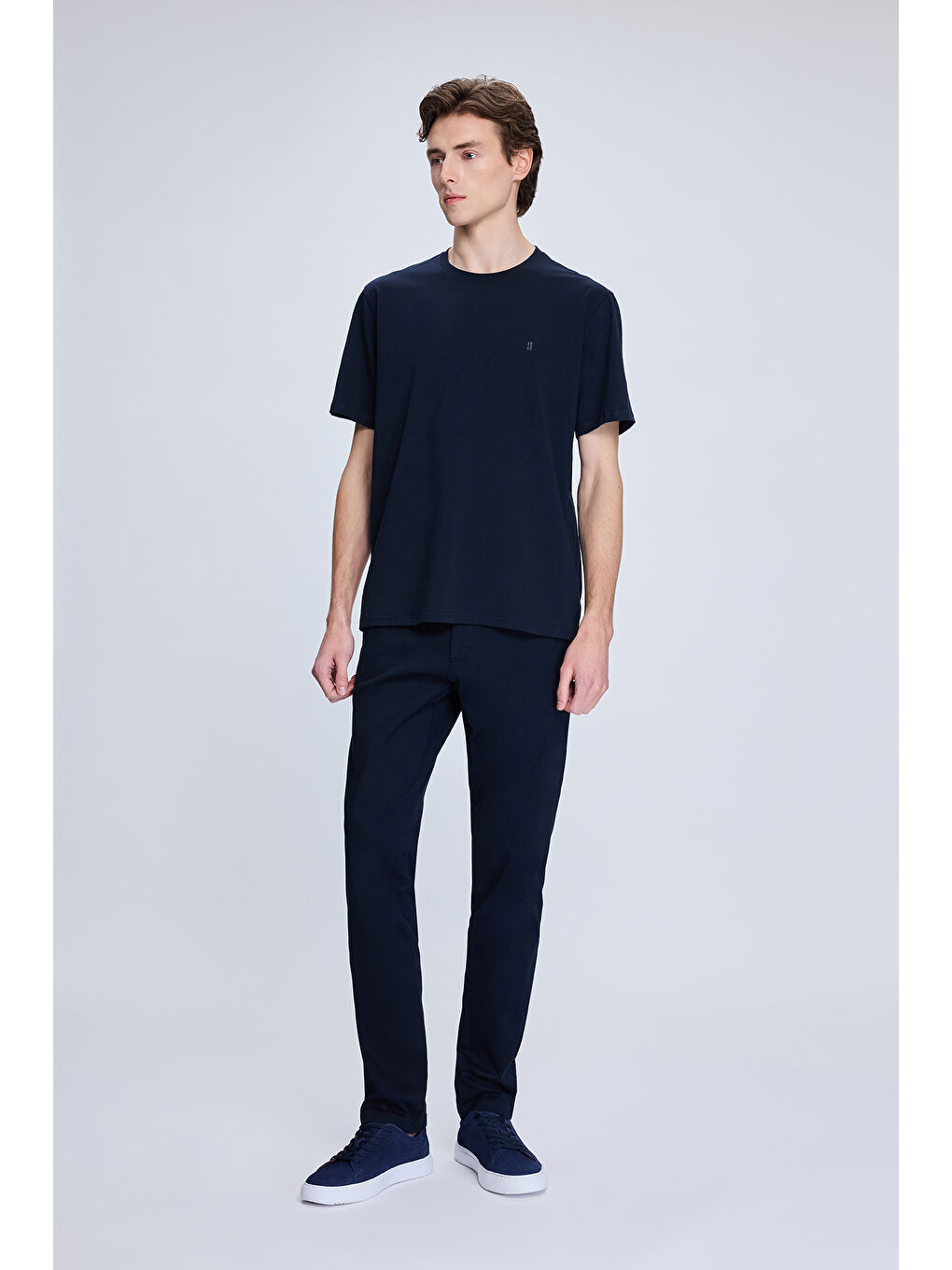 Lacivert Regular Fit Bisiklet Yaka Pamuklu Triko Tişört-1