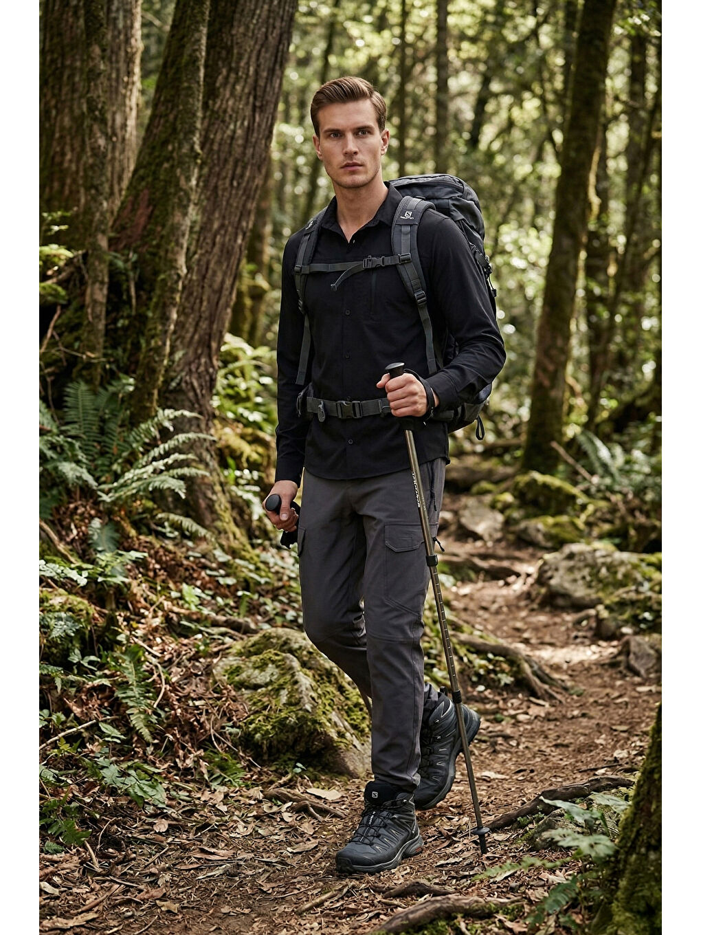 Gri Normal Bel Dar Paça Su İtici Trekking ve Kurye Pantolon 693719