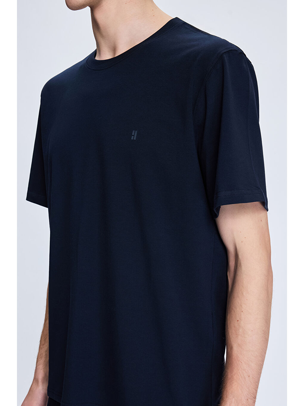 Lacivert Regular Fit Bisiklet Yaka Pamuklu Triko Tişört-3