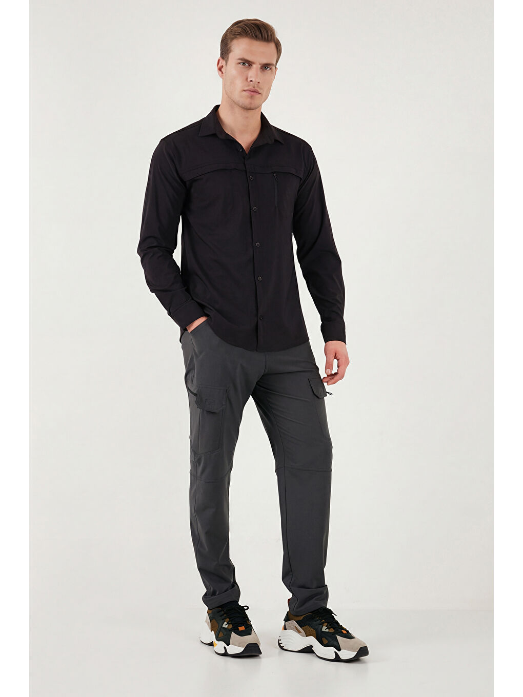 Gri Normal Bel Dar Paça Su İtici Trekking ve Kurye Pantolon 693719-3