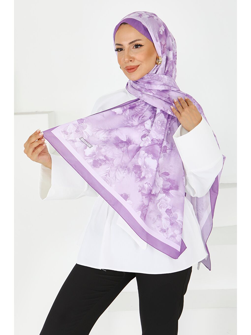 Flower Serisi Rose Garden Desenli Şal Mor - 27595