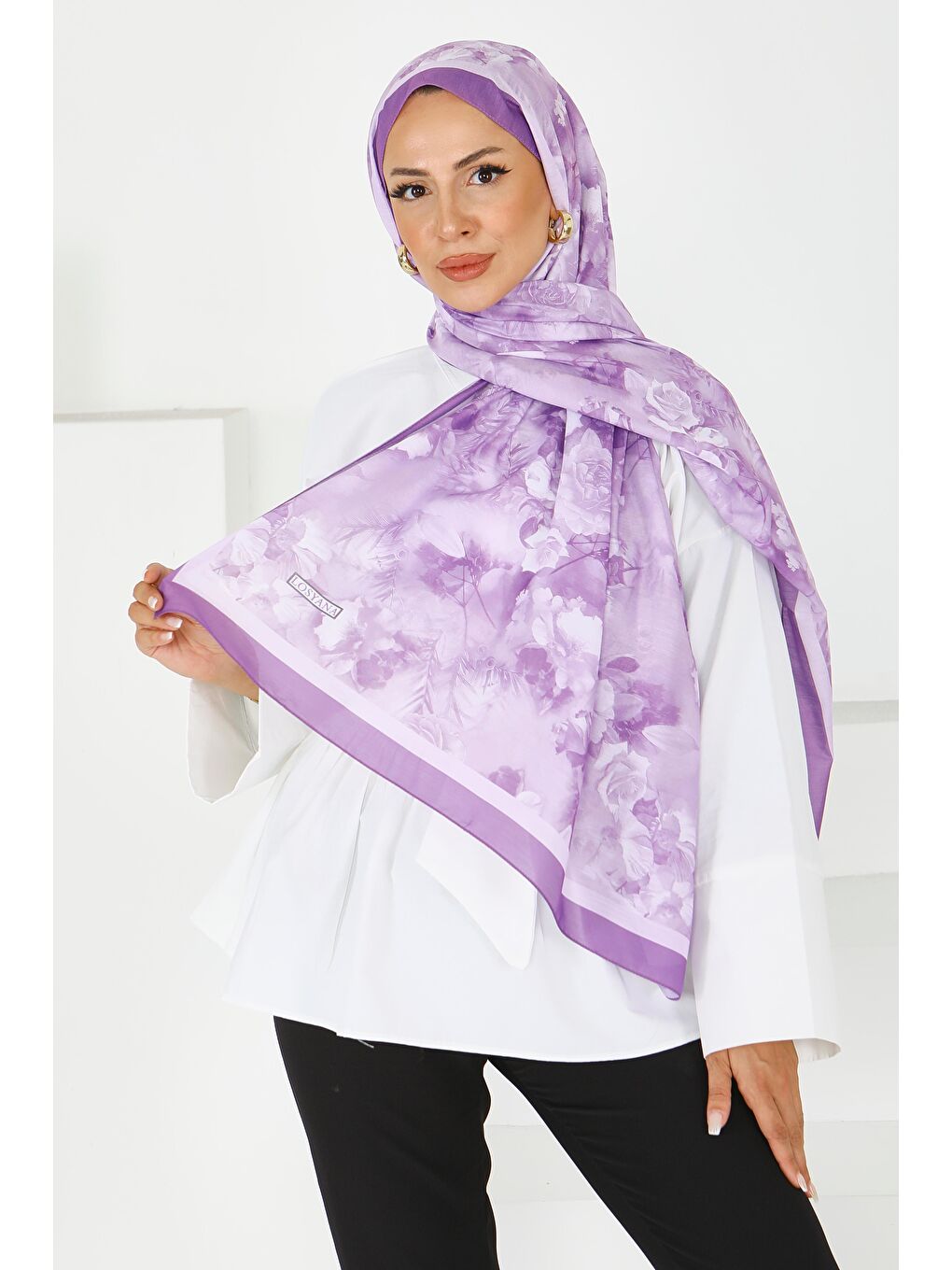 Flower Serisi Rose Garden Desenli Şal Mor - 27595-1