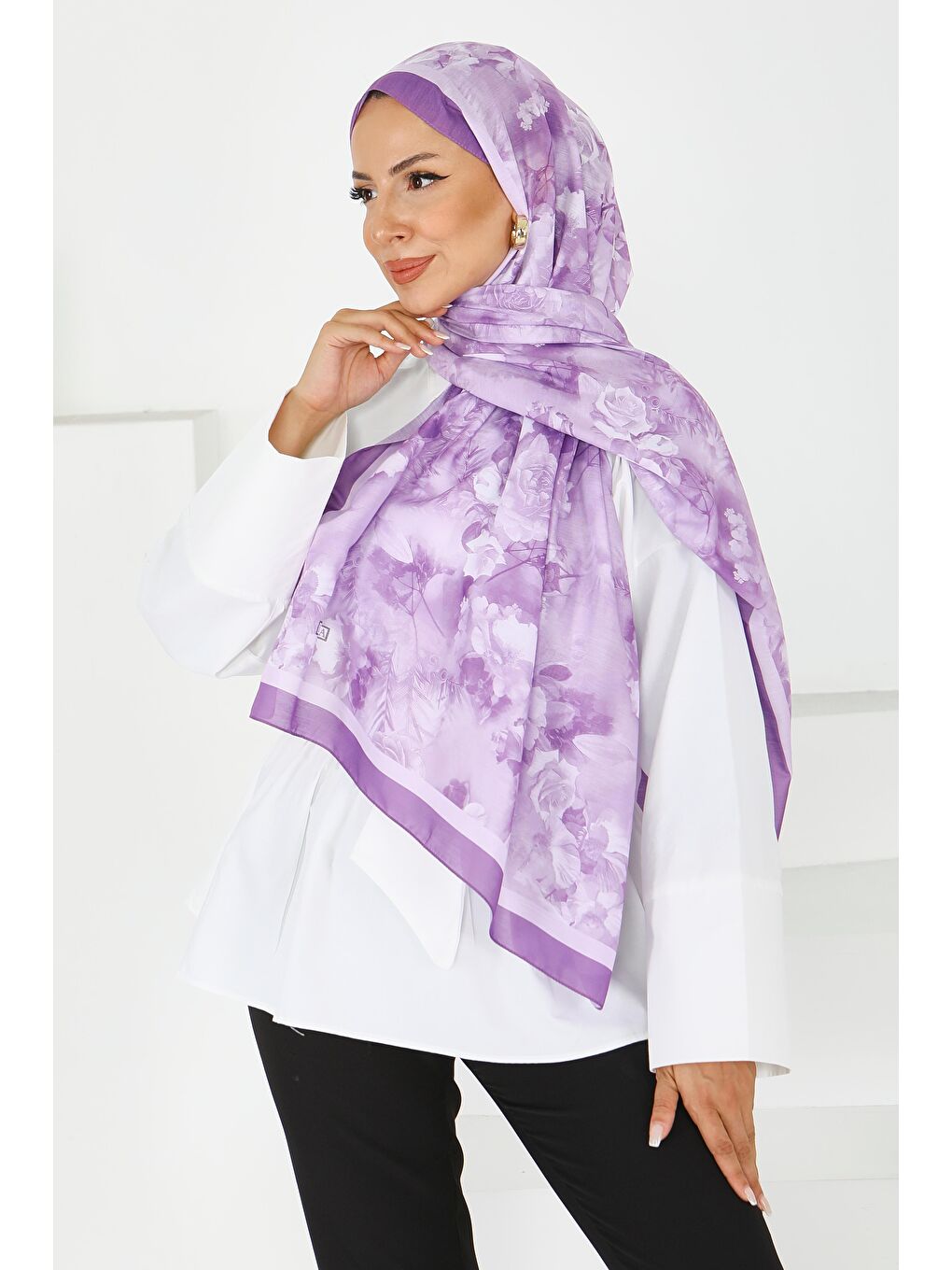 Flower Serisi Rose Garden Desenli Şal Mor - 27595-2