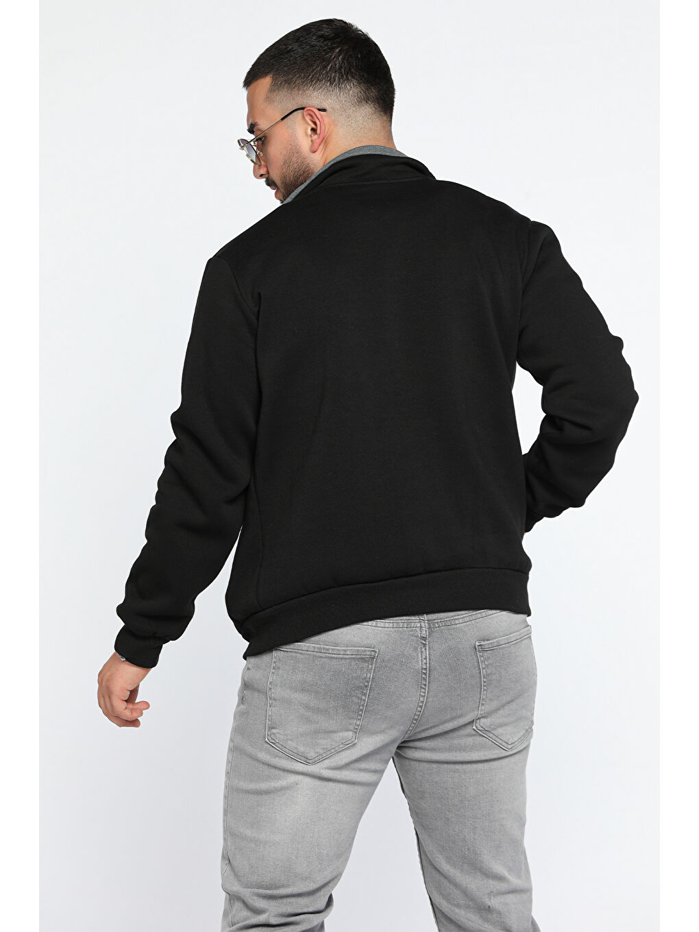 Mishar İtalia Siyah Erkek Dik Yaka Fermuarlı Şardonlu Üç İplik Sweatshirt - 2