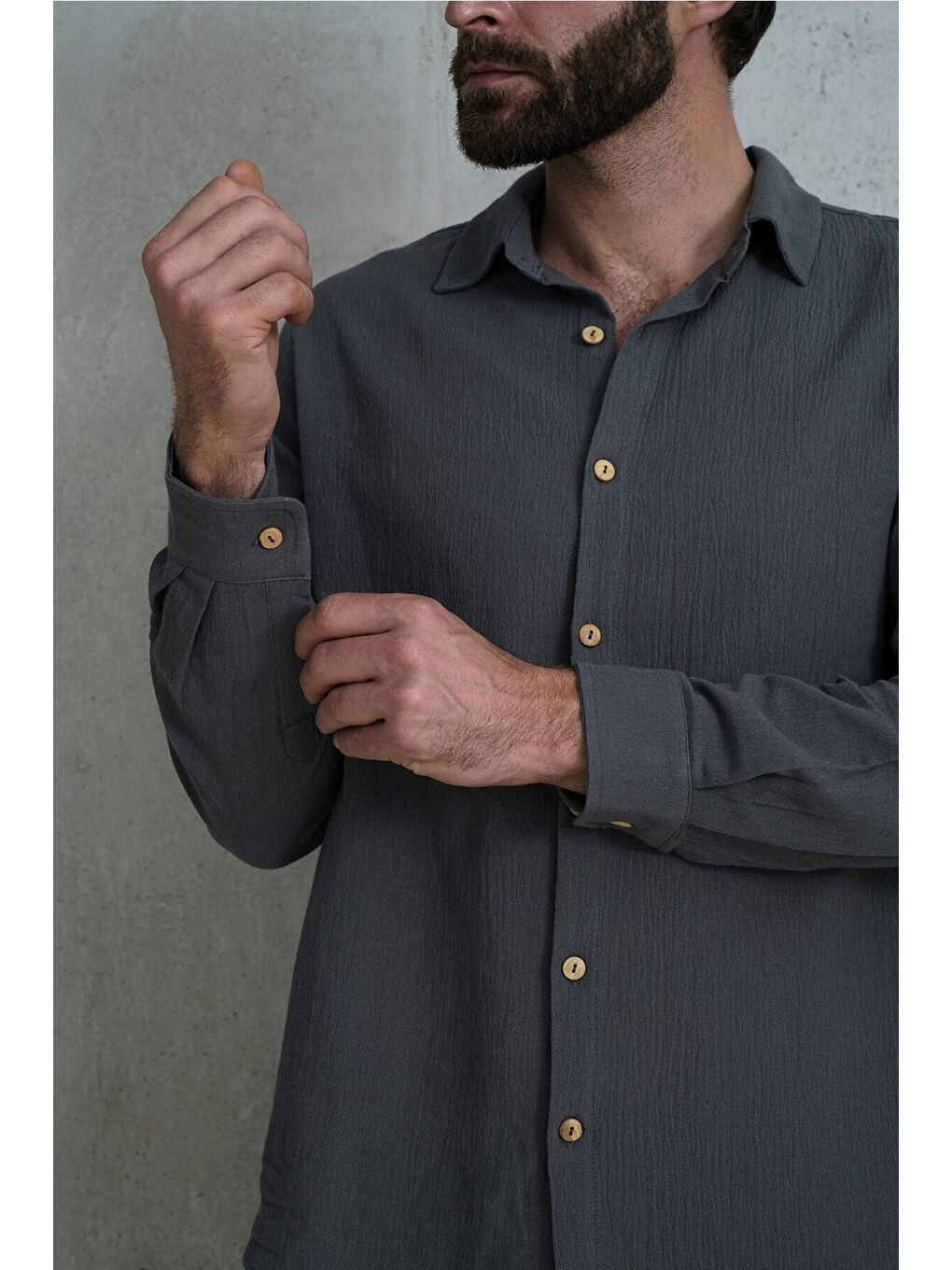 Wesley Erkek Oversize Krinkıl Antrasit Gömlek-2