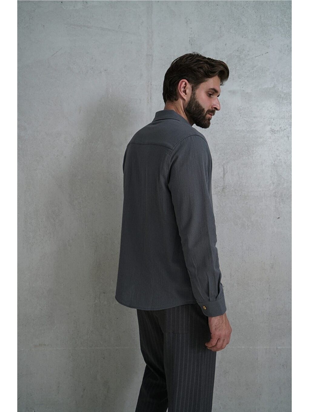 Wesley Erkek Oversize Krinkıl Antrasit Gömlek-3