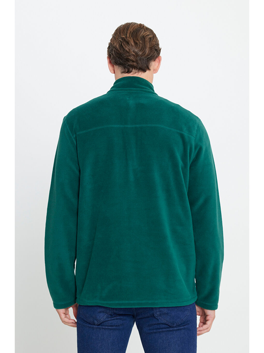 Erkek Yeşil Anti-Pilling Tüylenme Yapmayan Standart Fit Dik Yaka Polar Sweatshirt-4