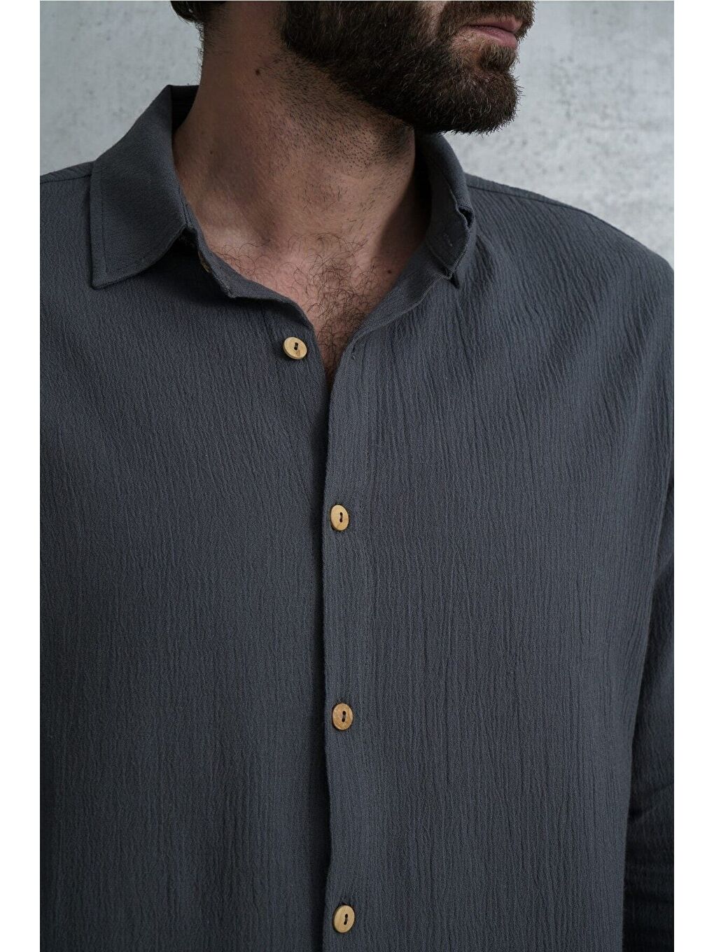 Wesley Erkek Oversize Krinkıl Antrasit Gömlek-4
