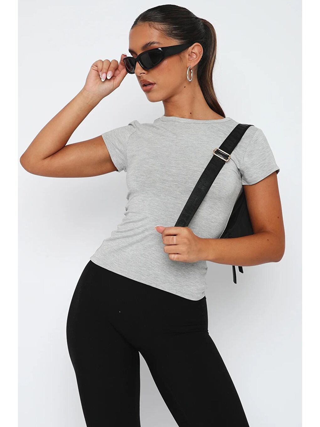 Gri Basic Kadın Tişört Mg2012-2