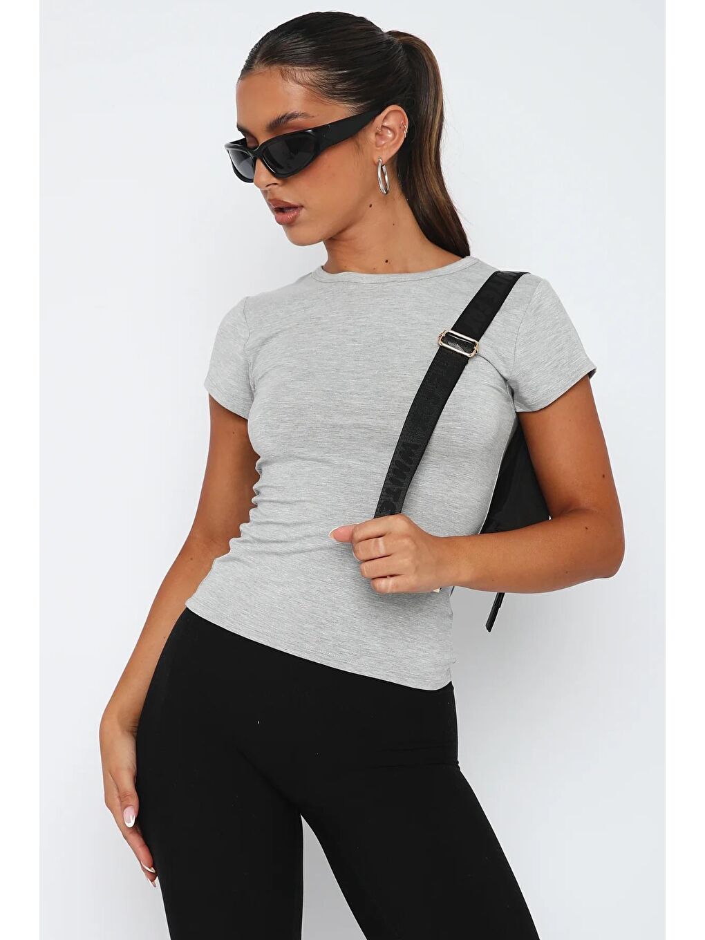 Gri Basic Kadın Tişört Mg2012-3