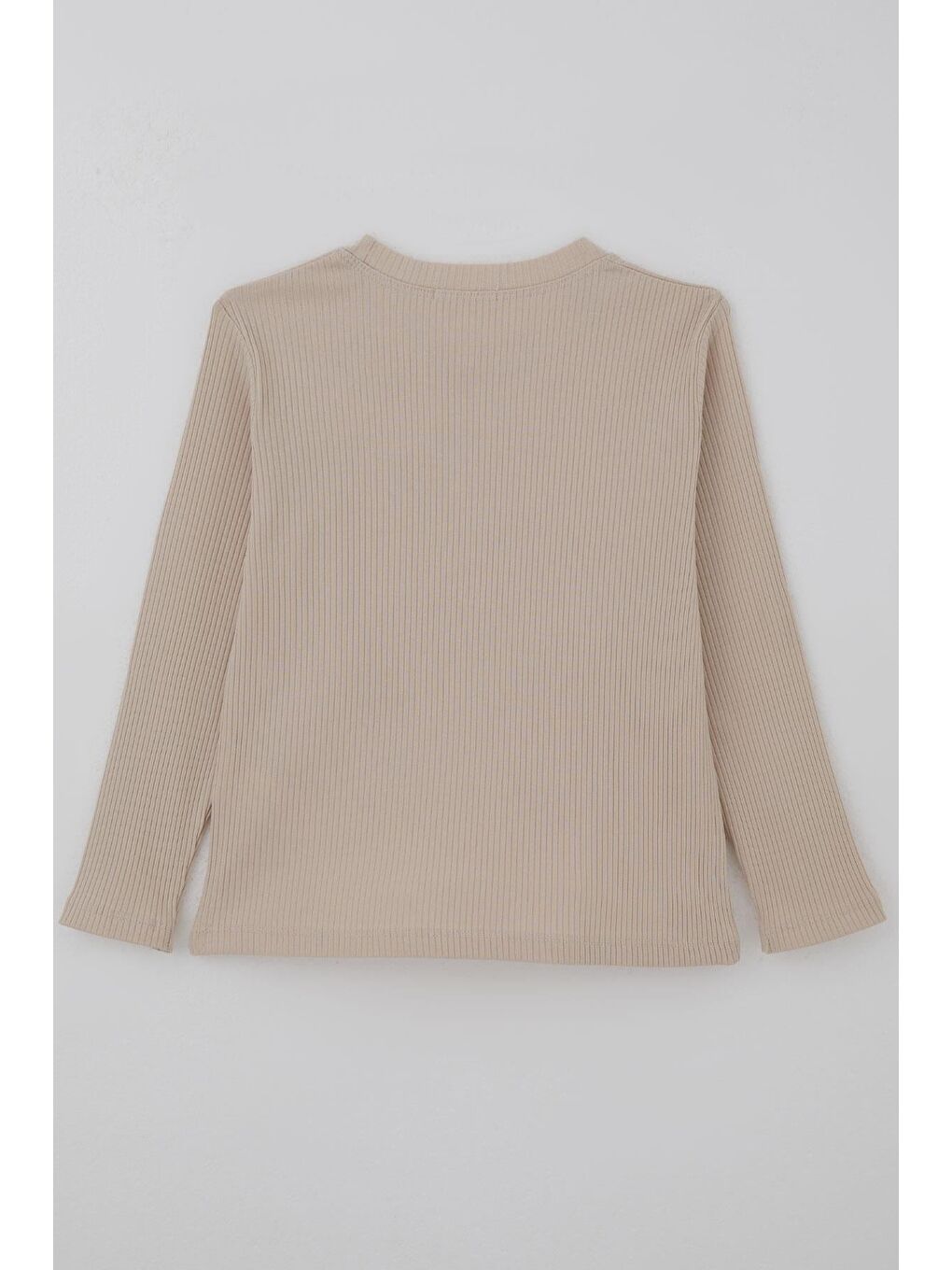 Kız Çocuk Uzun Kollu Tişört İncili Aplike Leopar Ayıcık Nakışlı Bej (5-10 Yaş)-1