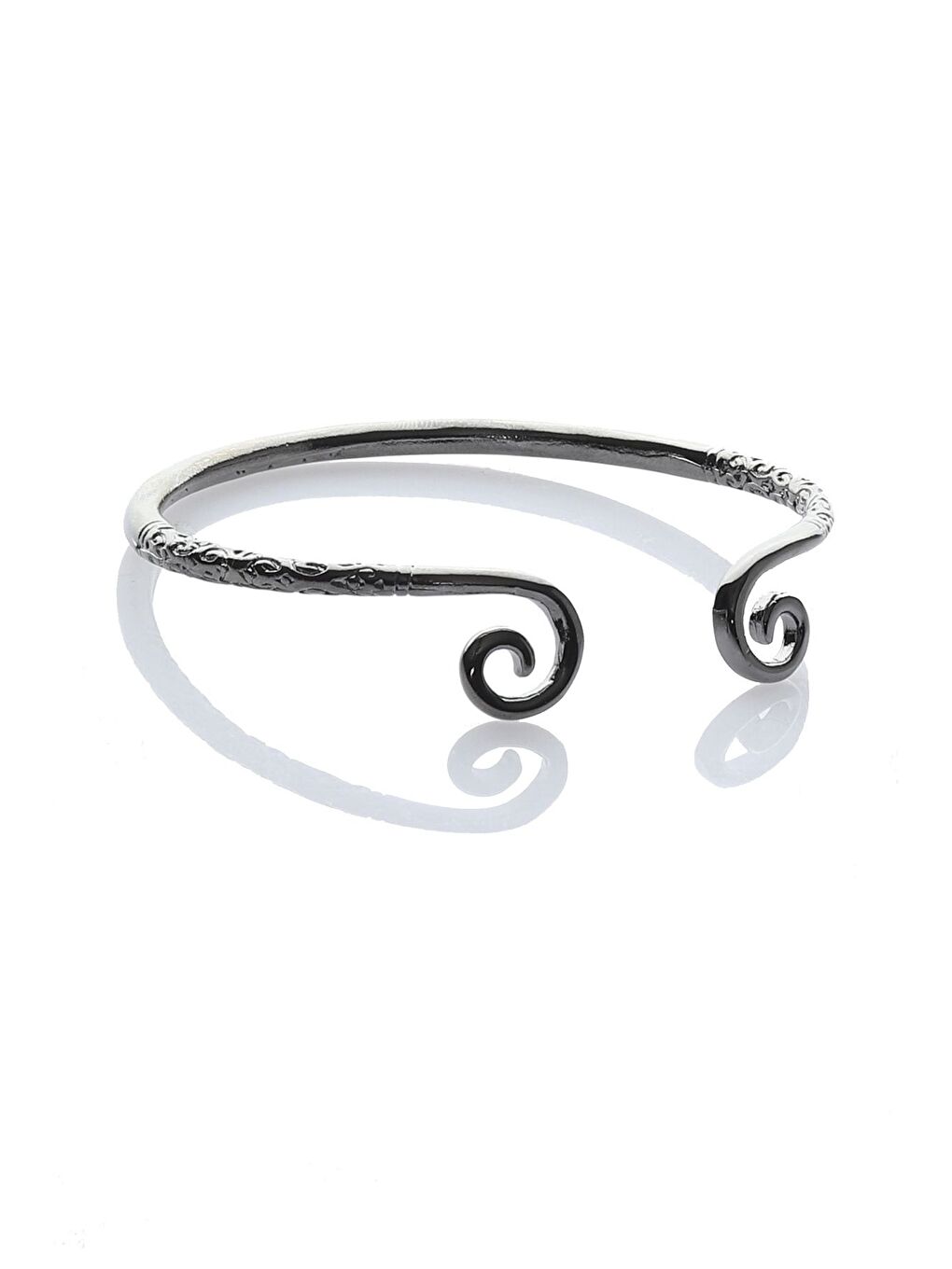 Antrasit Kadın Lak Gümüş Renk Kaplama Ayarlanabilir Açık Band Spiral Formlu Bileklik