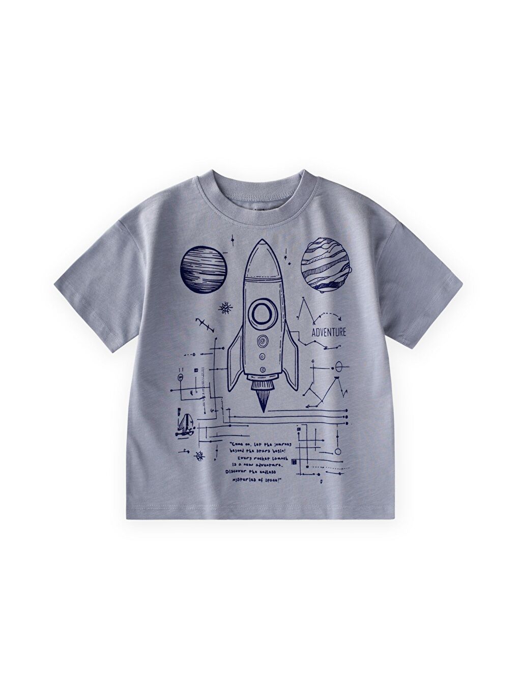 Roket Baskılı T-Shirt 2-12 Yaş Pastel Mavi