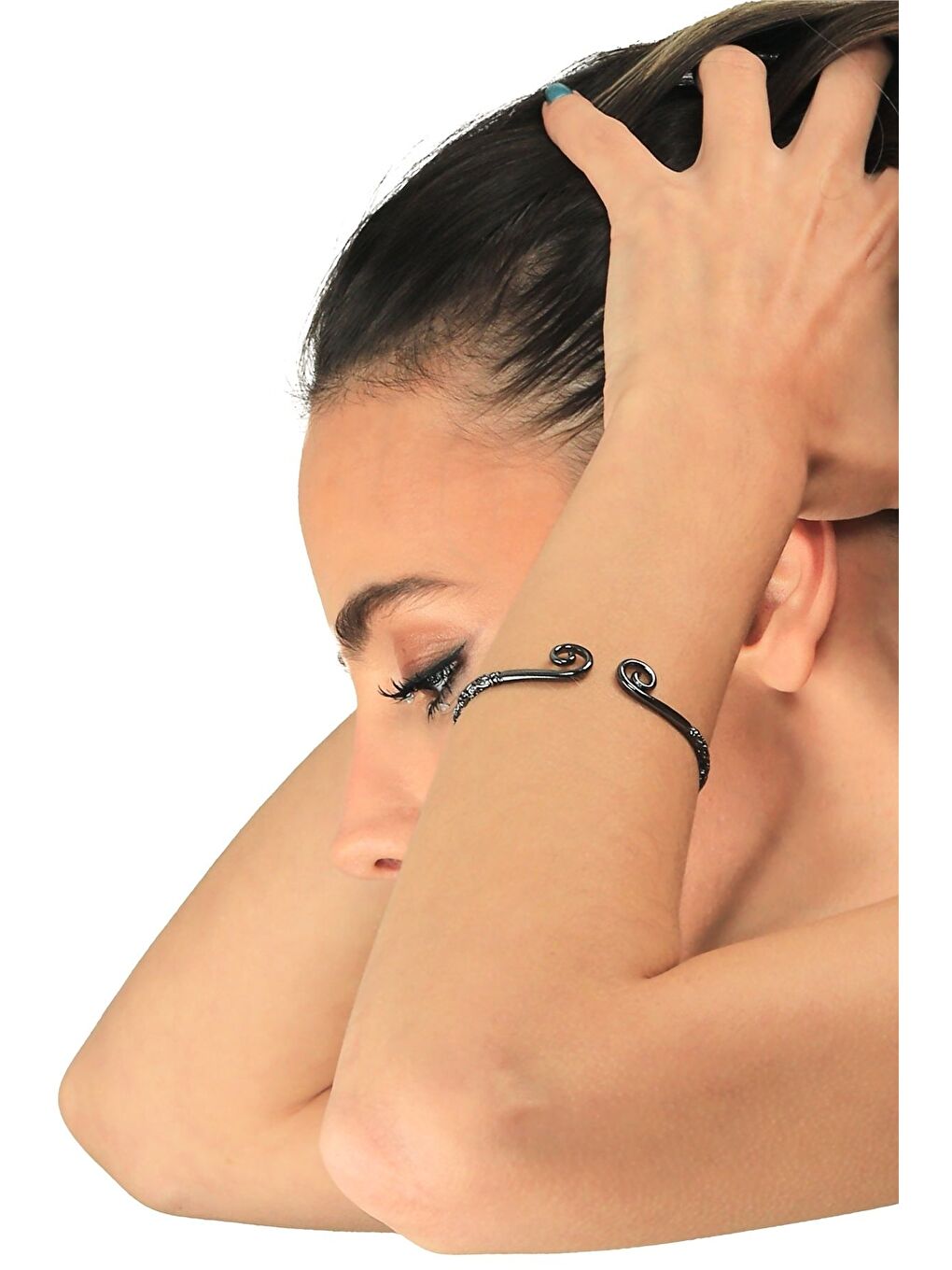 Antrasit Kadın Lak Gümüş Renk Kaplama Ayarlanabilir Açık Band Spiral Formlu Bileklik-1