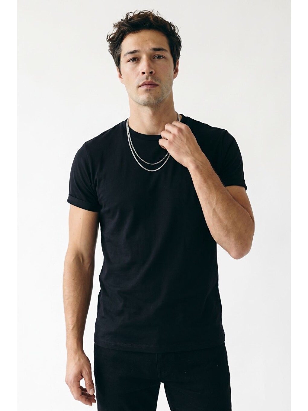 Beyaz Erkek Muscle Fit Siyah T-shirt-2