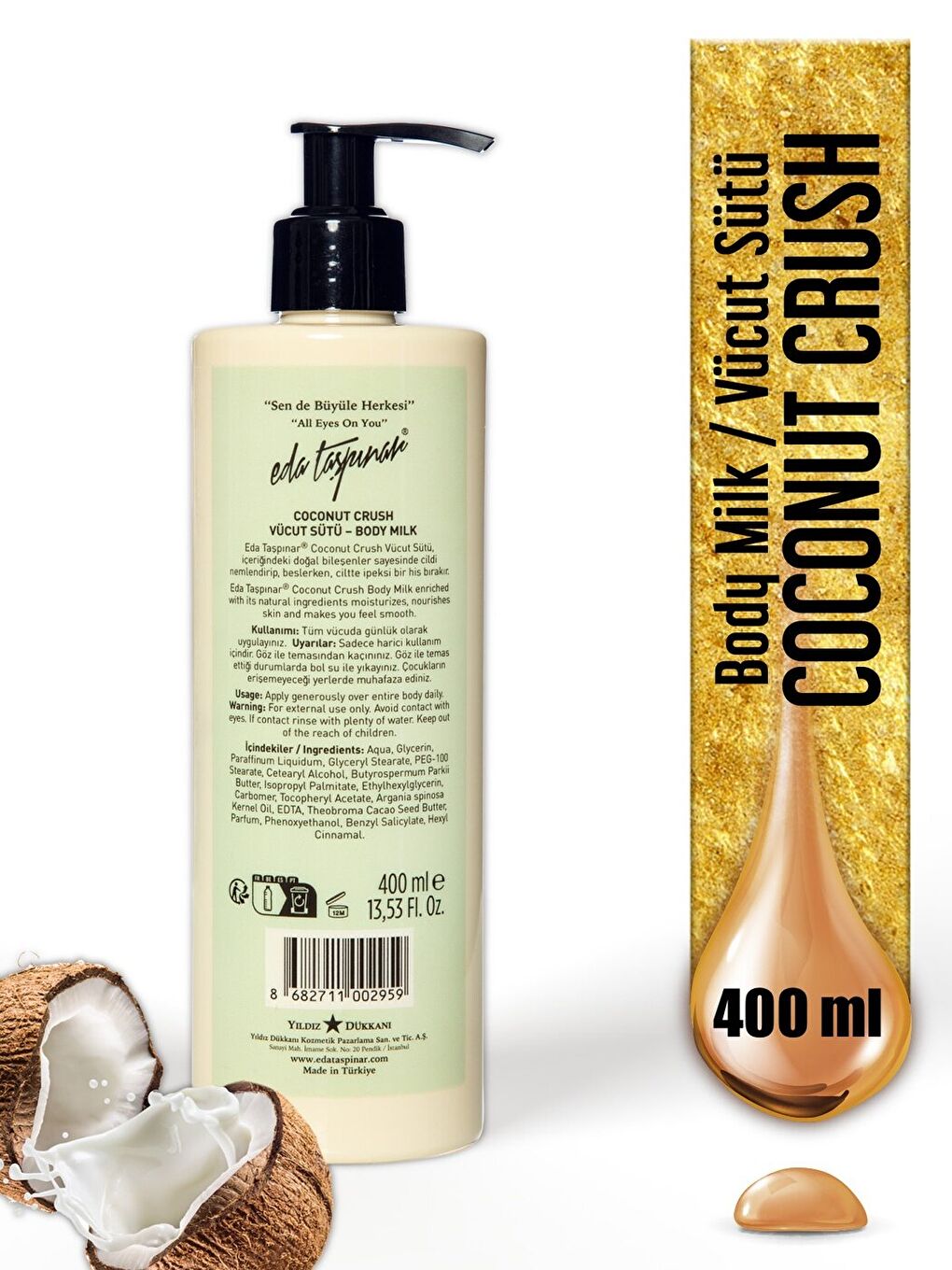 Coconut Crush Yoğun Nemlendirici Vücut Losyonu Vücut Sütü Hindistan Cevizi Doğal Yağlı, 400 ml-1