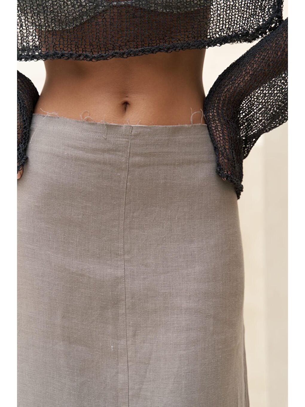 Gri Samir Pis Detay Füme Keten Etek-5