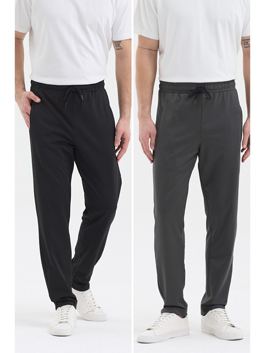 Erkek Siyah-Antrasit Fermuar Cepli Dalgıç Kumaş Düz Paça Rahat Pamuklu Jogger 2'li Eşofman Altı