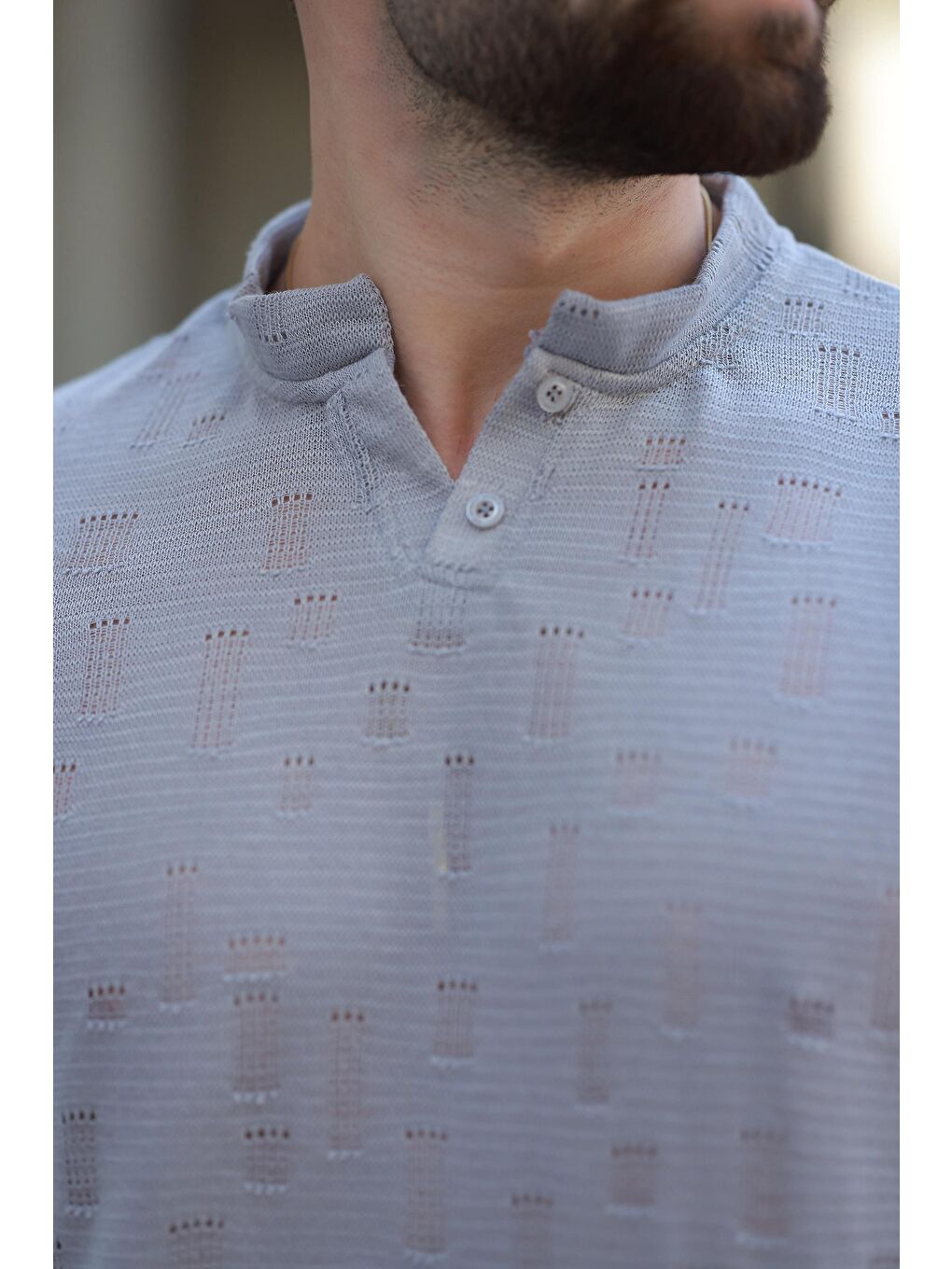 Boyalı Gri Hakim Yaka Erkek Basic Tişört E7148-2