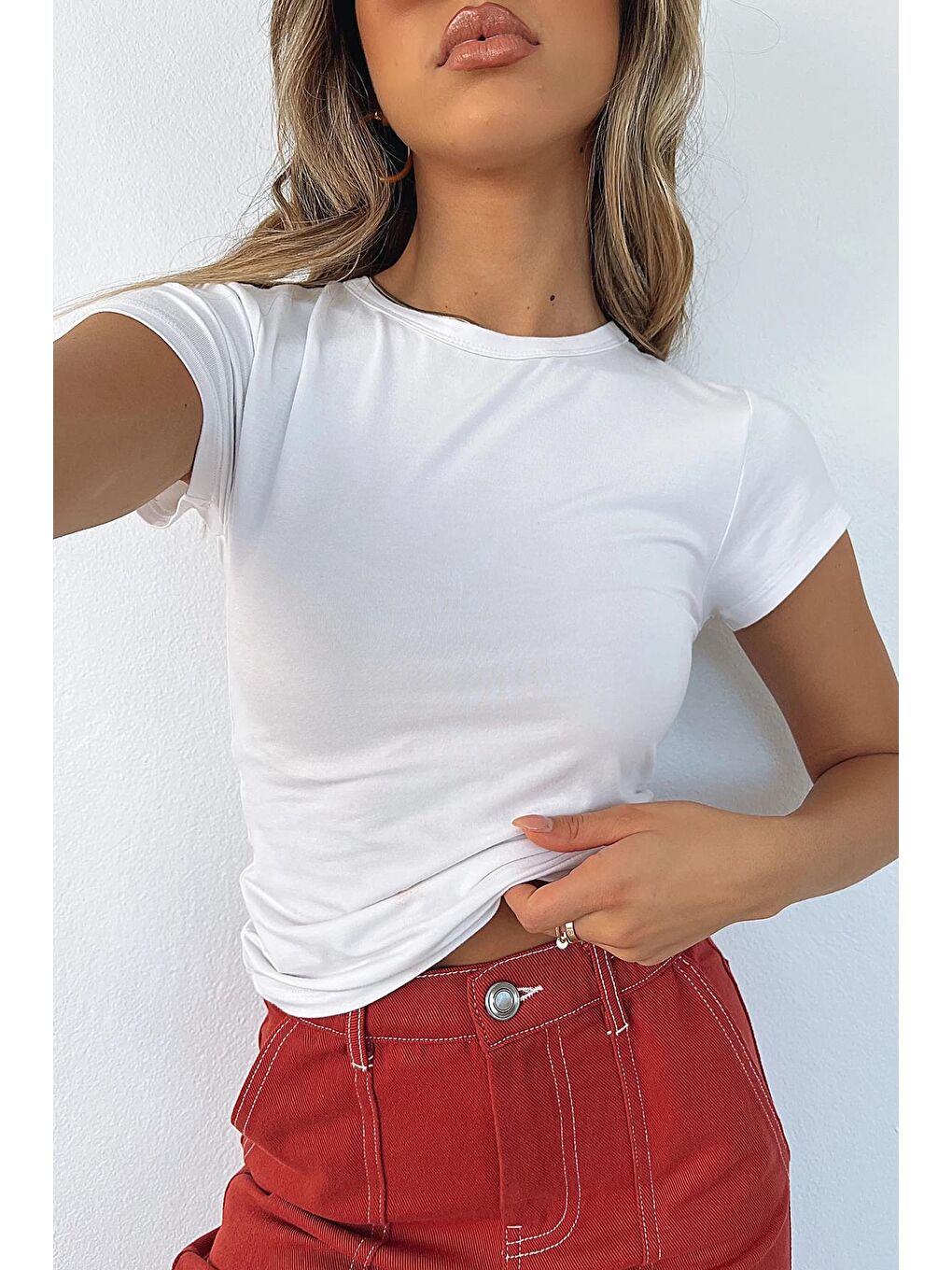 Beyaz Basic Kadın Tişört Mg2012 Mg2012-1