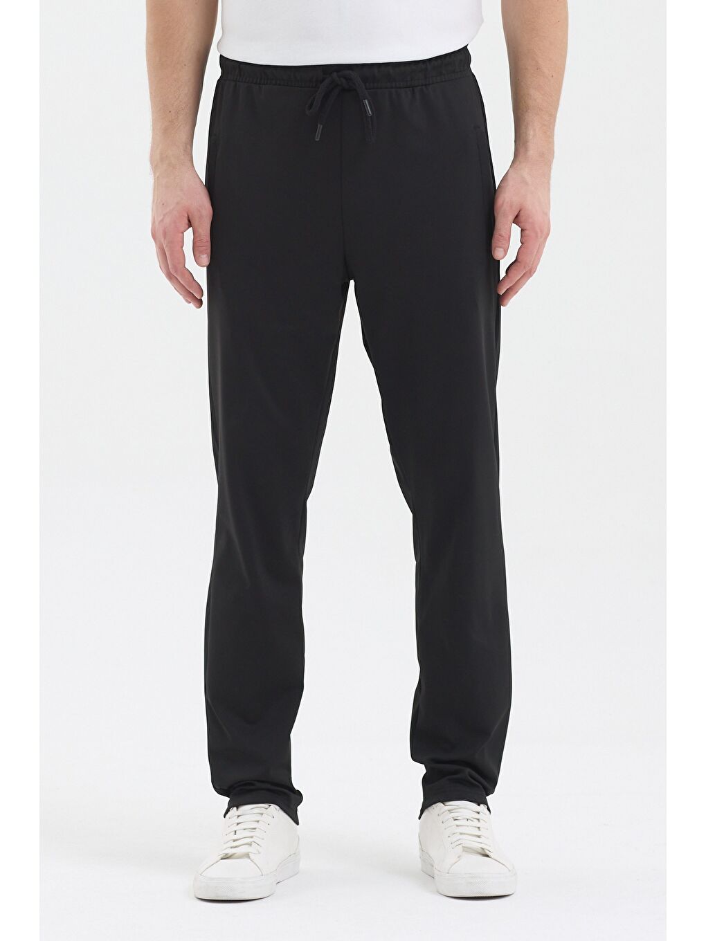 Erkek Siyah-Antrasit Fermuar Cepli Dalgıç Kumaş Düz Paça Rahat Pamuklu Jogger 2'li Eşofman Altı-3