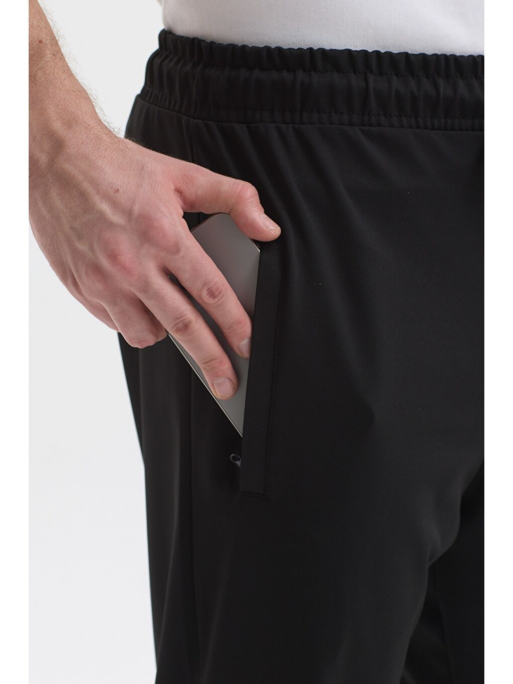 Erkek Siyah-Antrasit Fermuar Cepli Dalgıç Kumaş Düz Paça Rahat Pamuklu Jogger 2'li Eşofman Altı-5