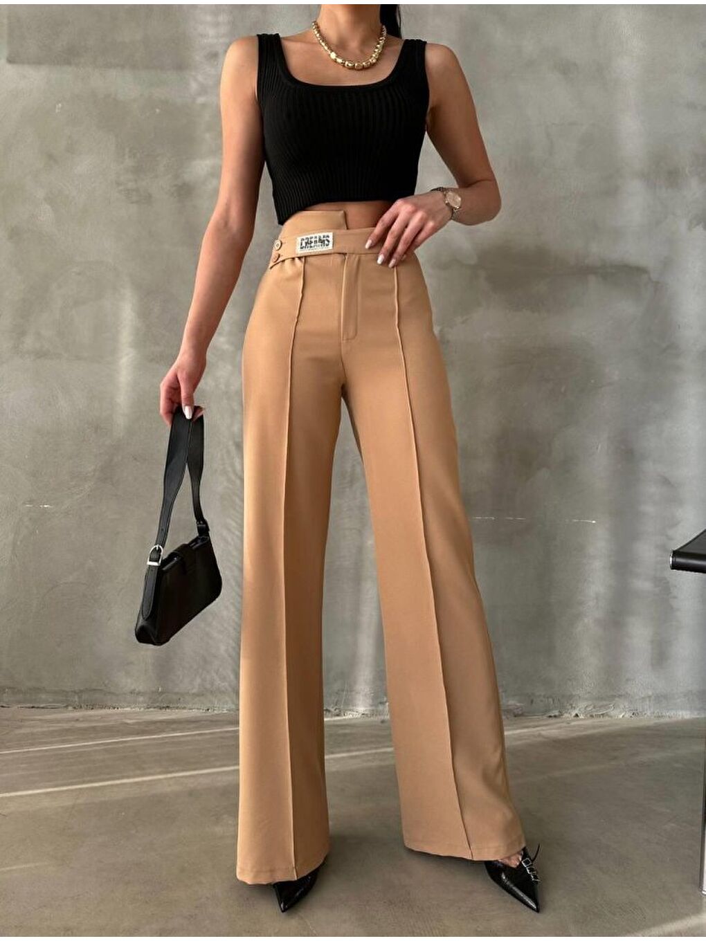 DREAMS ETİKETLİ PALAZZO PANTOLON - Bej-1