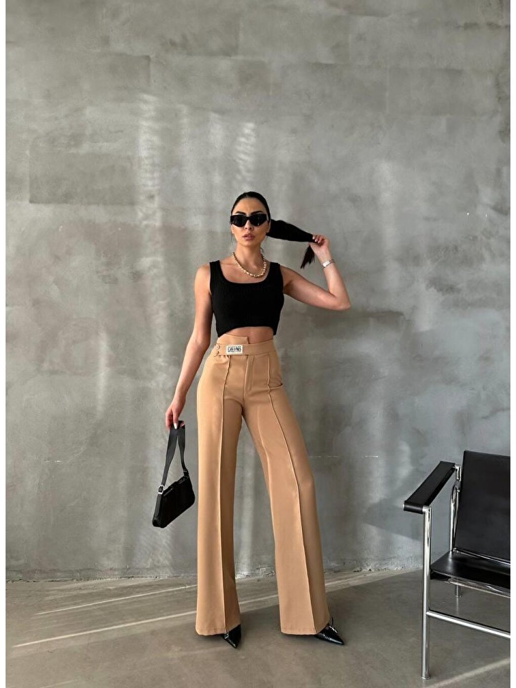 DREAMS ETİKETLİ PALAZZO PANTOLON - Bej-2