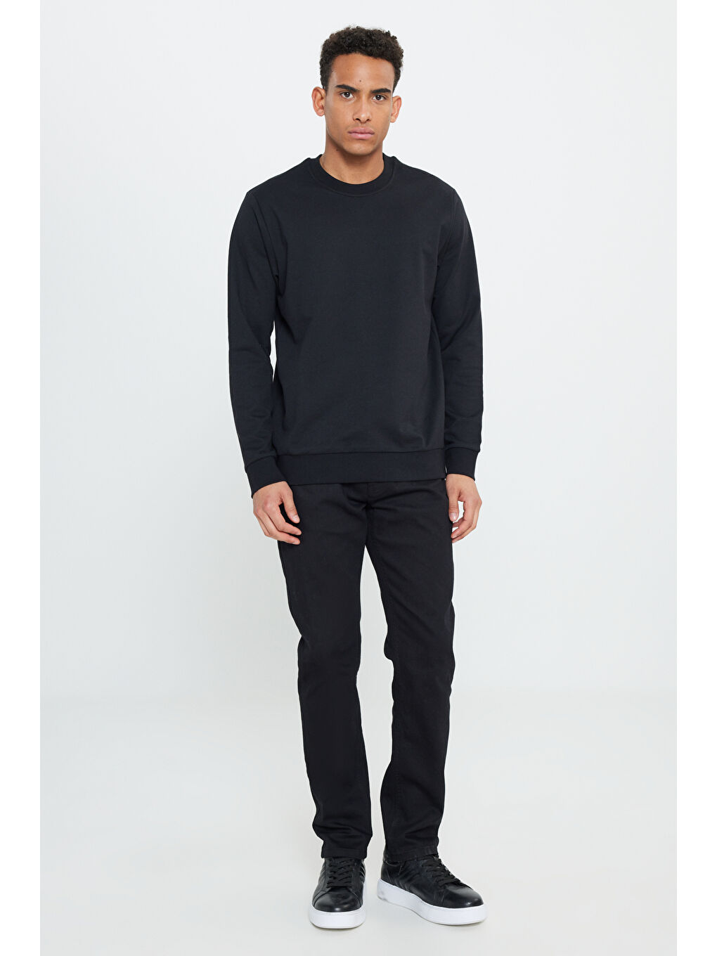 Erkek Siyah 2'li Paket Pamuklu Standart Fit Normal Kesim Bisiklet Yaka Sweatshirt-4