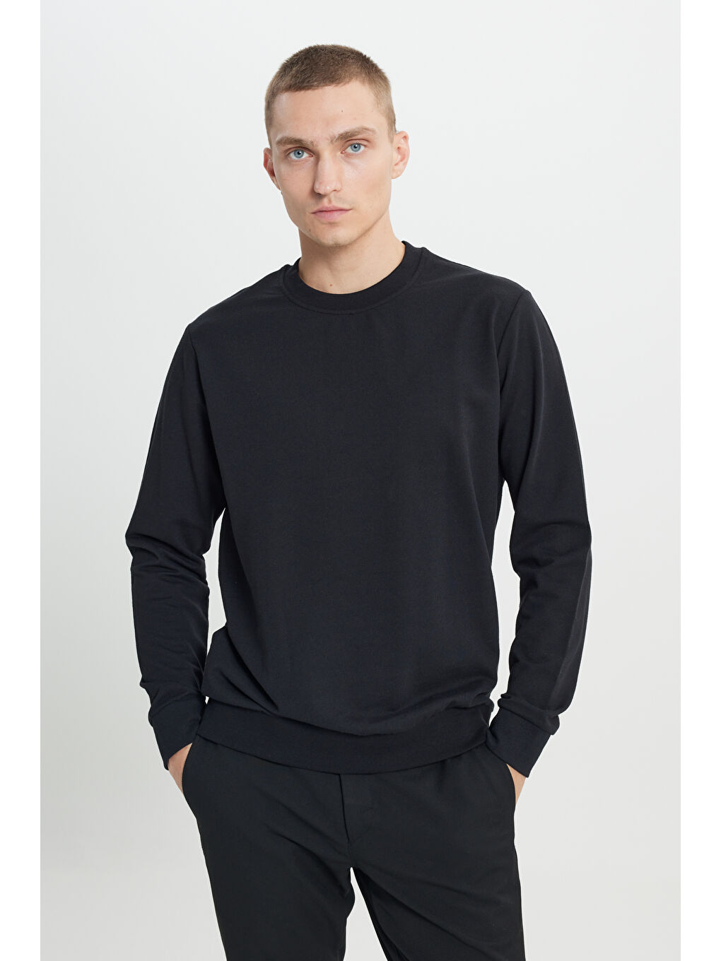 Erkek Siyah 2'li Paket Pamuklu Standart Fit Normal Kesim Bisiklet Yaka Sweatshirt-5