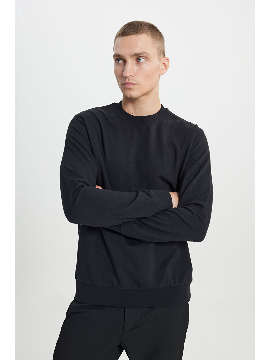 Erkek Siyah 2'li Paket Pamuklu Standart Fit Normal Kesim Bisiklet Yaka Sweatshirt-7