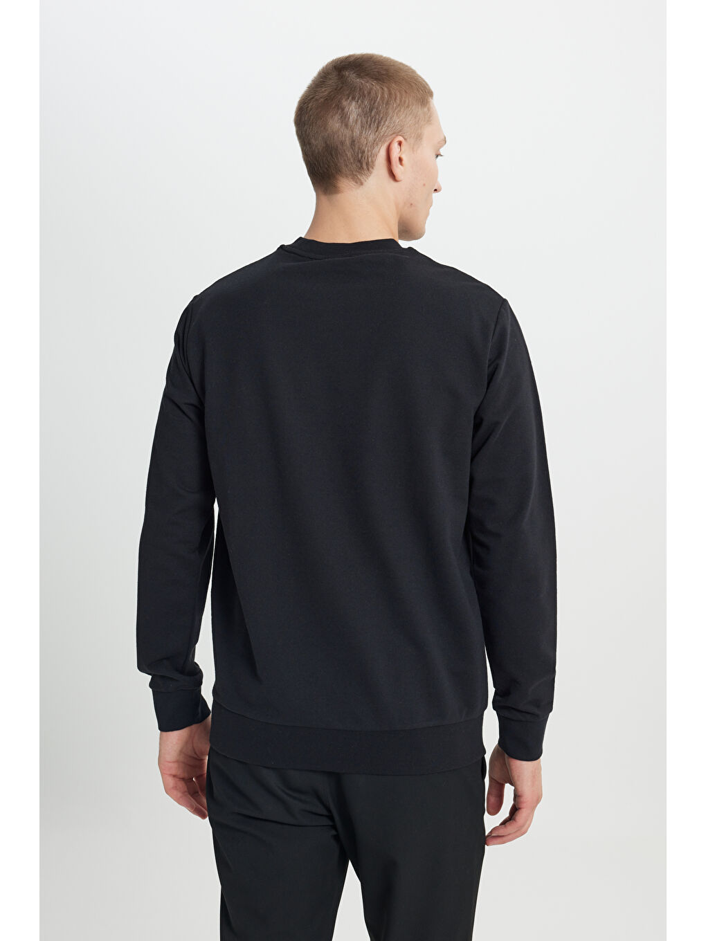 Erkek Siyah 2'li Paket Pamuklu Standart Fit Normal Kesim Bisiklet Yaka Sweatshirt-11