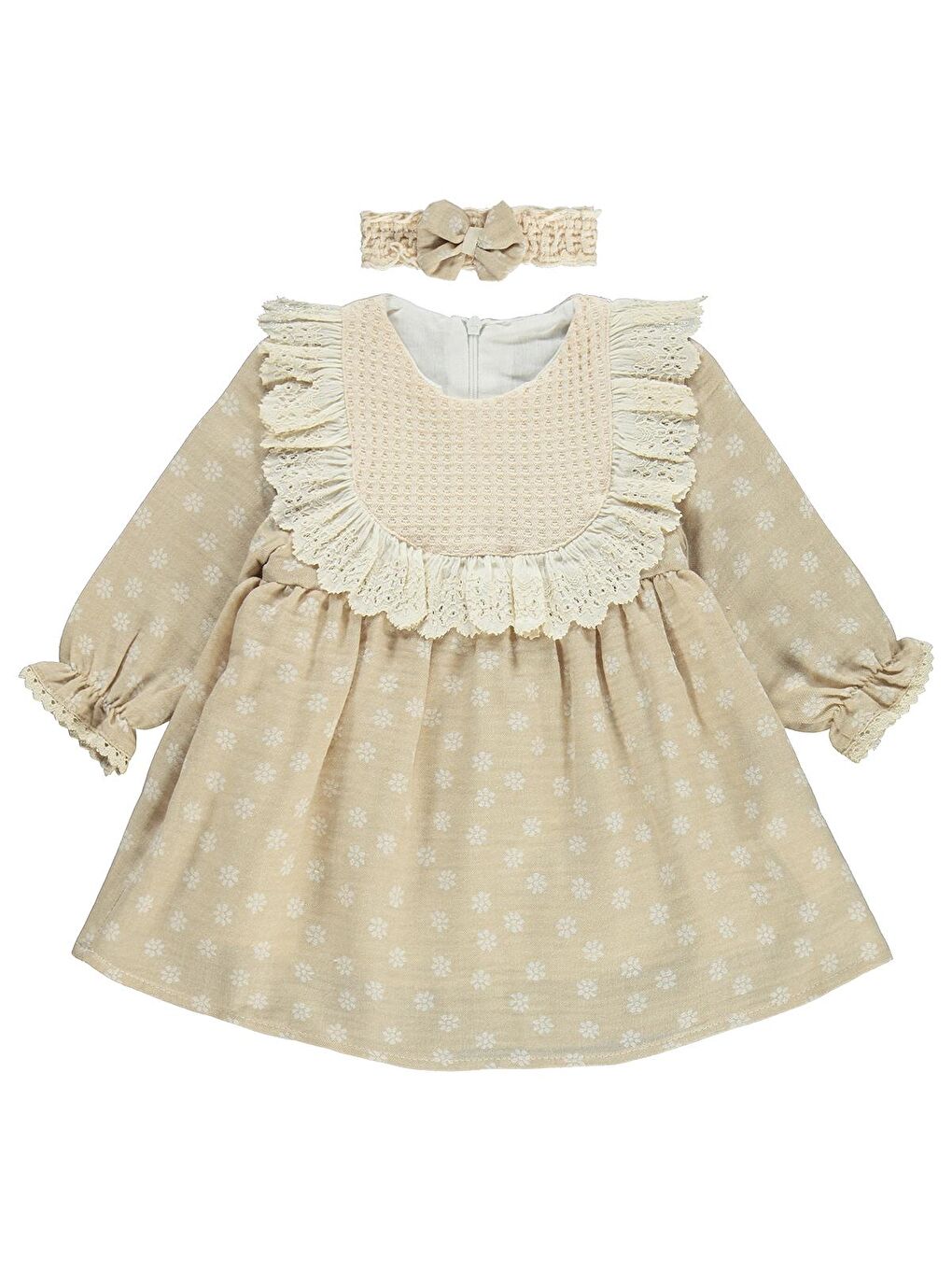 Lüks Roba Fistolu Bandanalı 6-18 Ay Elbise - Bej 18-24 Ay