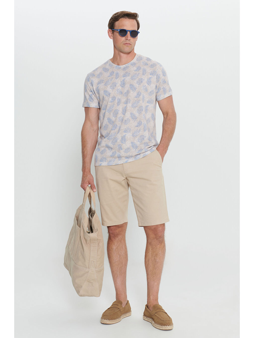 Ekru Erkek EKRU SAKS Slim Fit Dar Kesim Bisiklet Yaka Baskılı Tişört-1