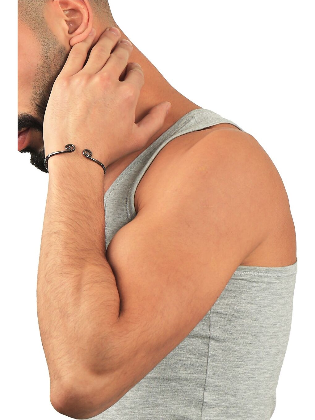 Antrasit Erkek Lak Siyah Renk Kaplama Ayarlanabilir Açık Band Spiral Formlu Bileklik-1