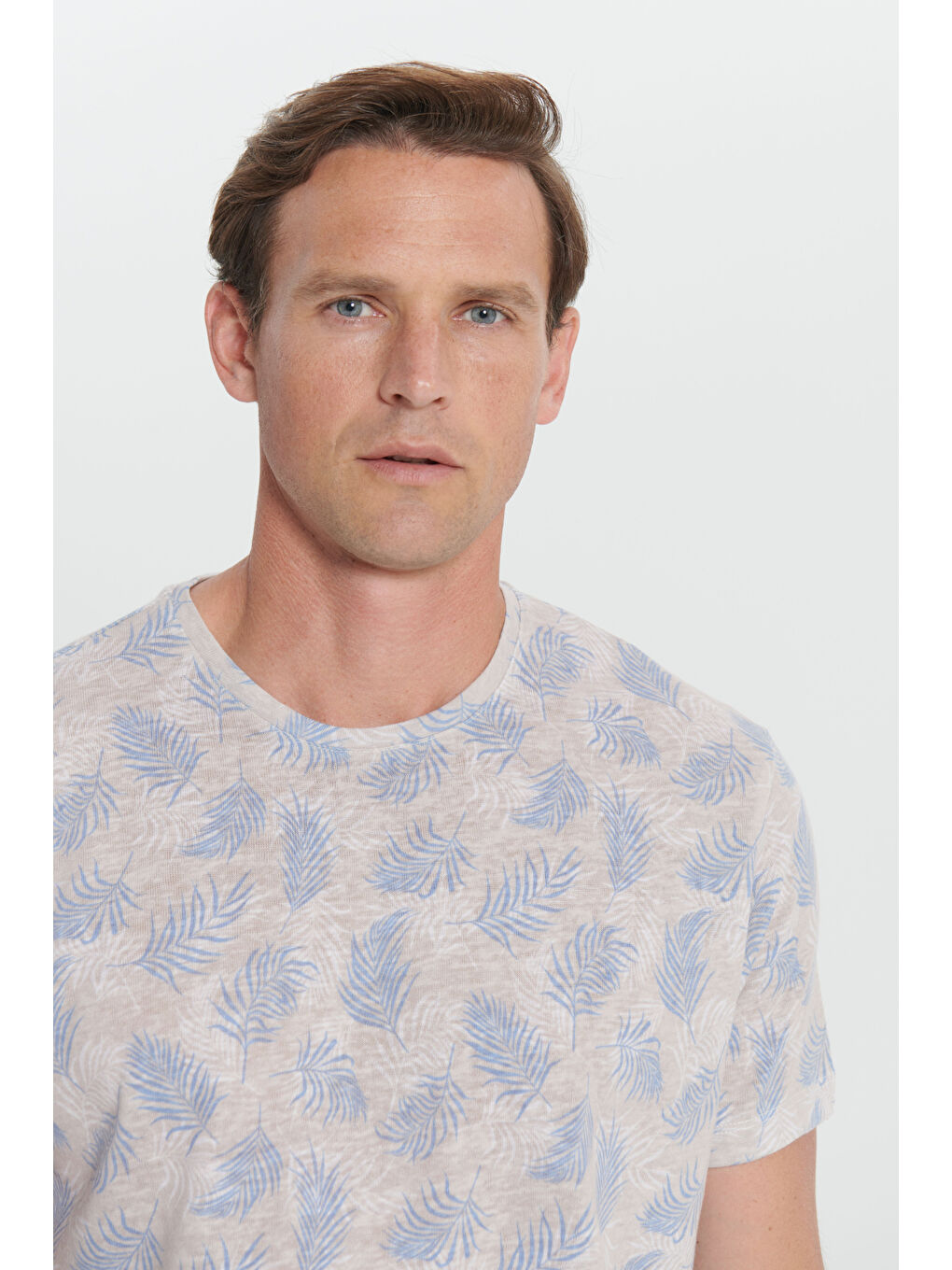 Ekru Erkek EKRU SAKS Slim Fit Dar Kesim Bisiklet Yaka Baskılı Tişört-2