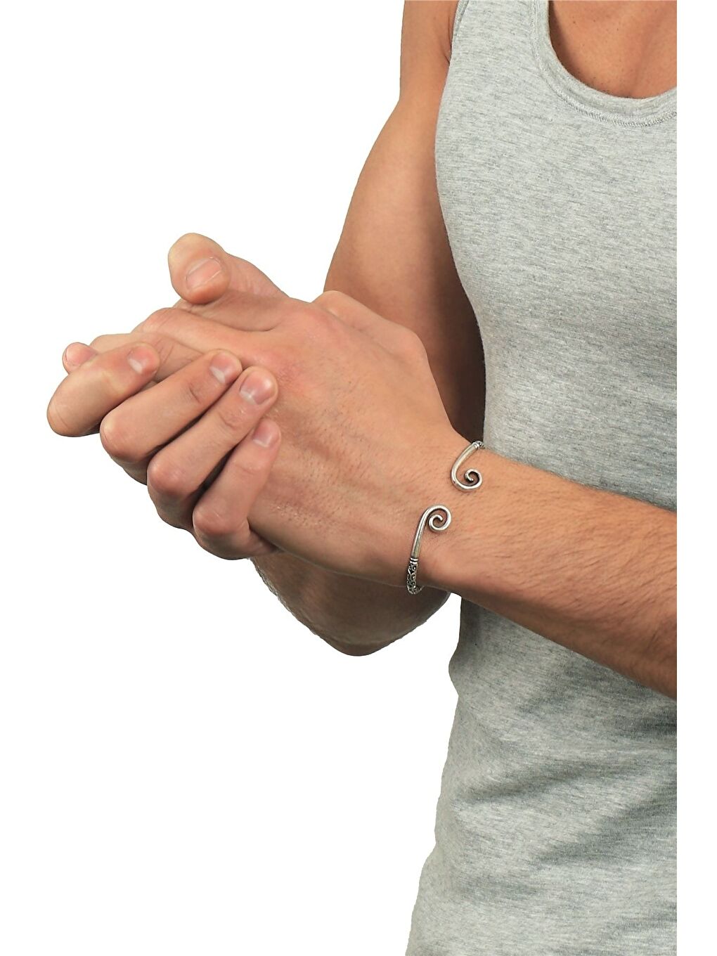 Gri Erkek Lak Siyah Renk Kaplama Ayarlanabilir Açık Band Spiral Formlu Bileklik-3