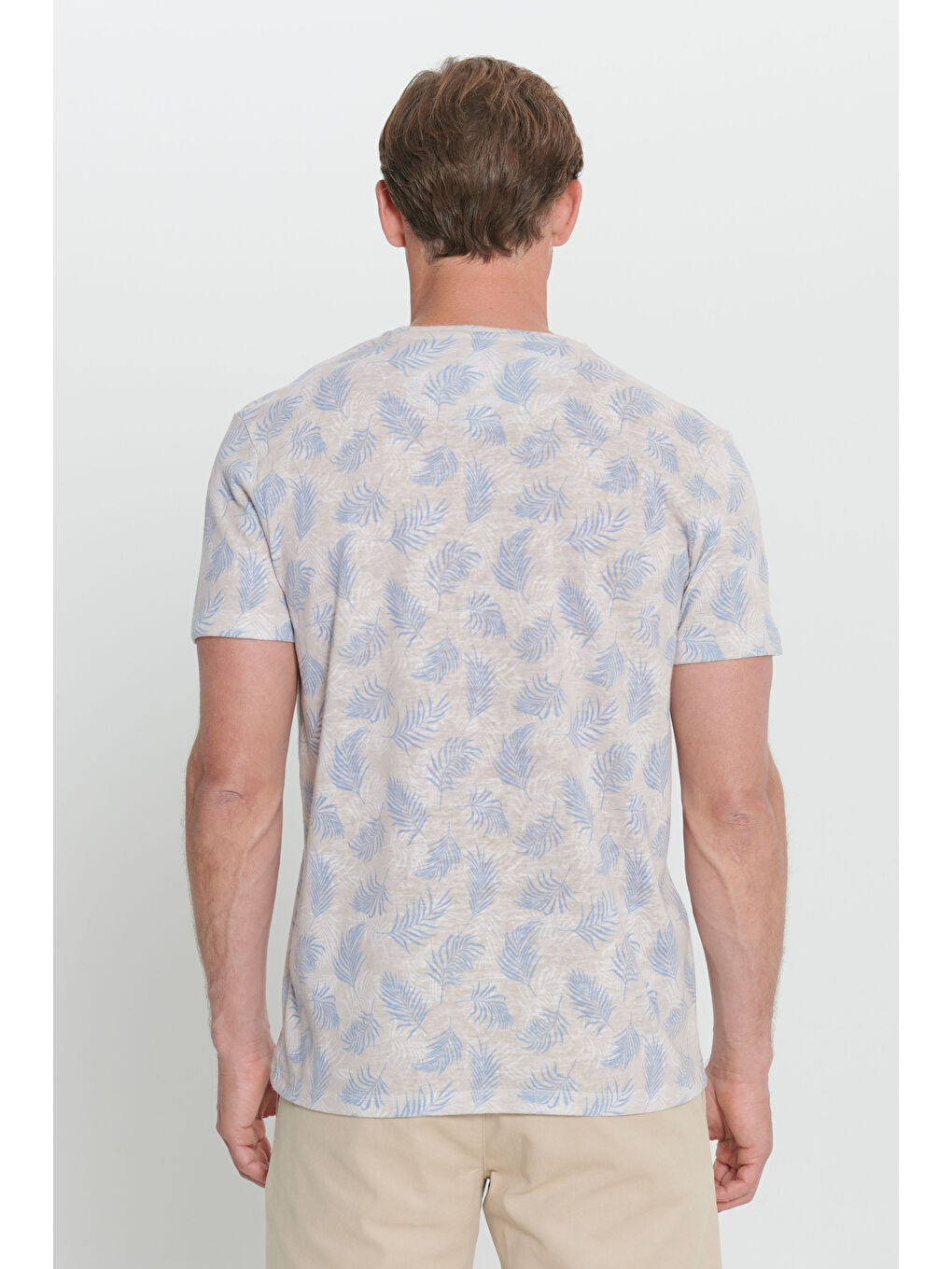 Ekru Erkek EKRU SAKS Slim Fit Dar Kesim Bisiklet Yaka Baskılı Tişört-4