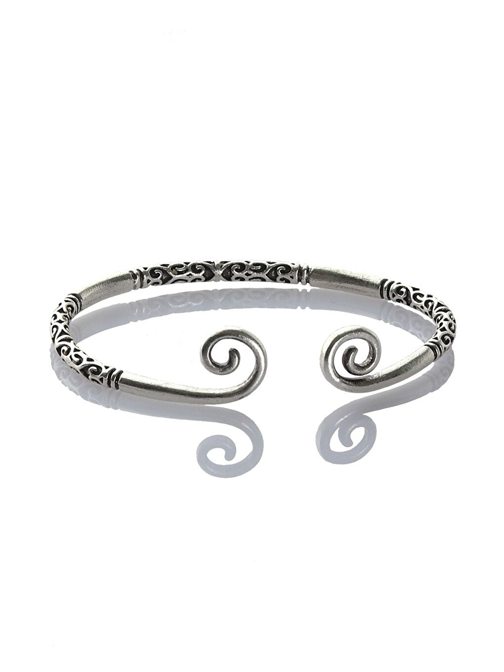 Gri Erkek Lak Siyah Renk Kaplama Ayarlanabilir Açık Band Spiral Formlu Bileklik