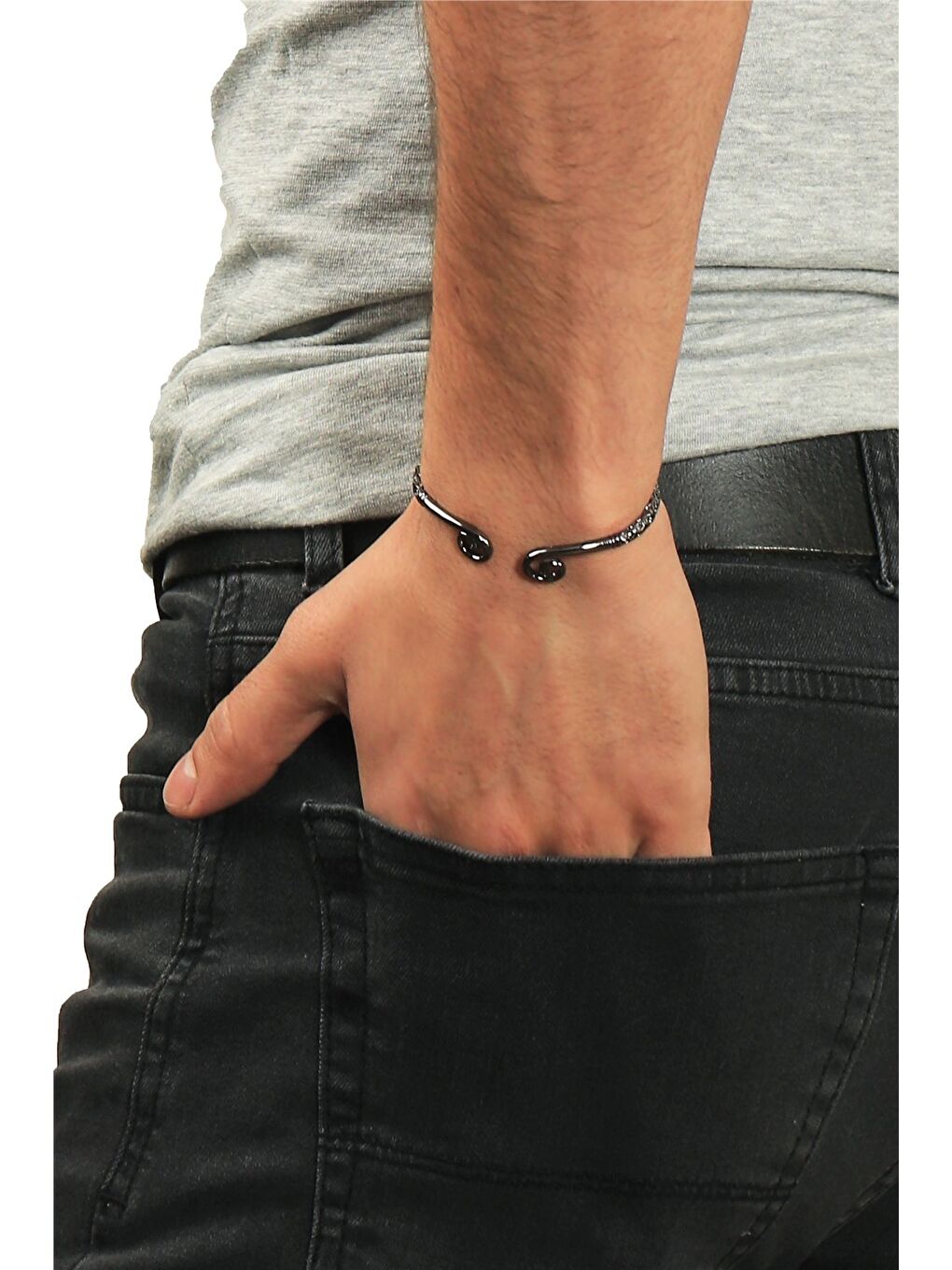 Antrasit Erkek Lak Siyah Renk Kaplama Ayarlanabilir Açık Band Spiral Formlu Bileklik-2