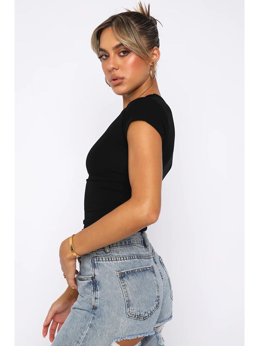 Siyah Basic Kadın Tişört Mg2012-3