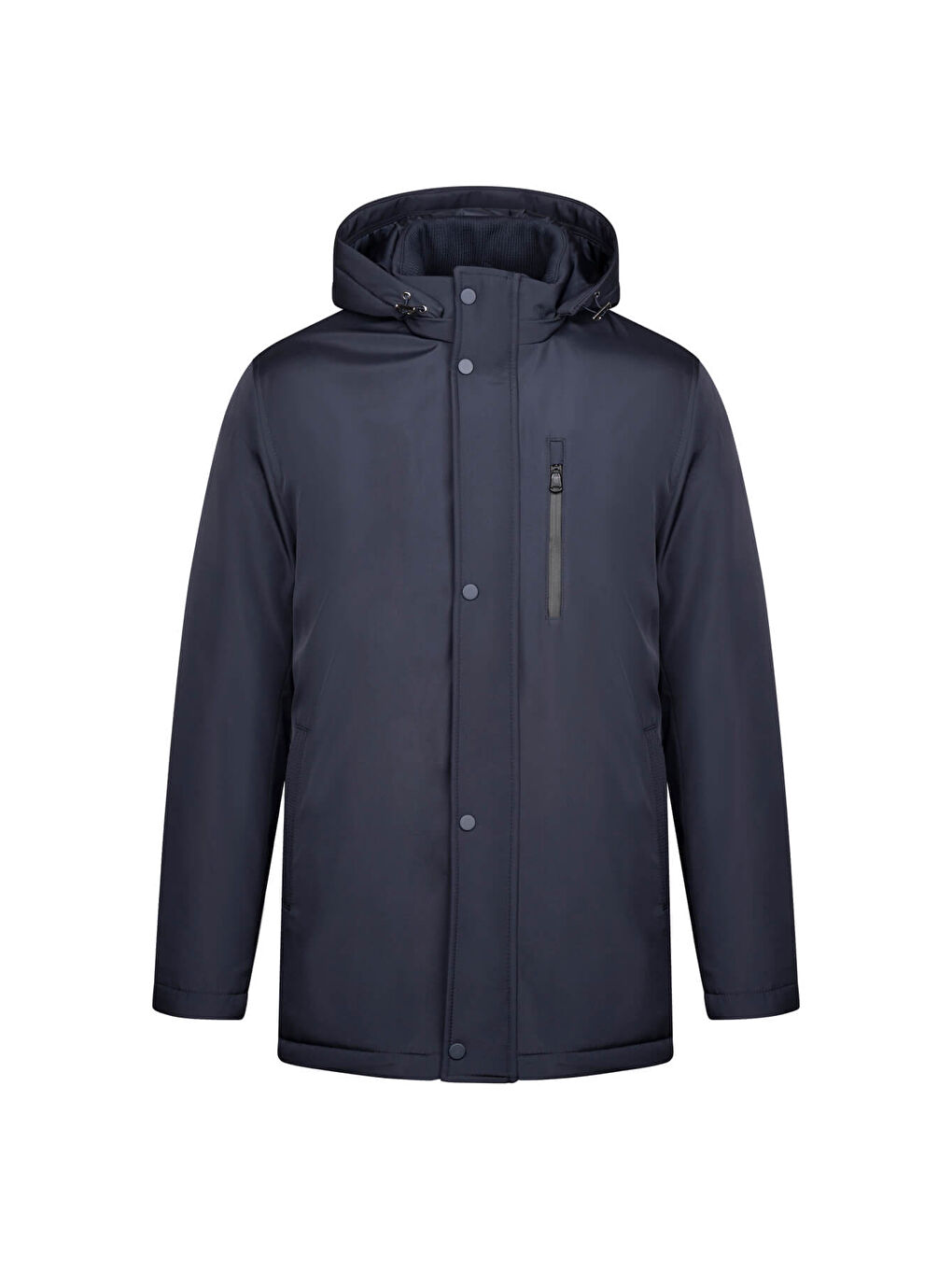 Lacivert Regular Fit Hakim Yaka Kapüşonlu Kaban