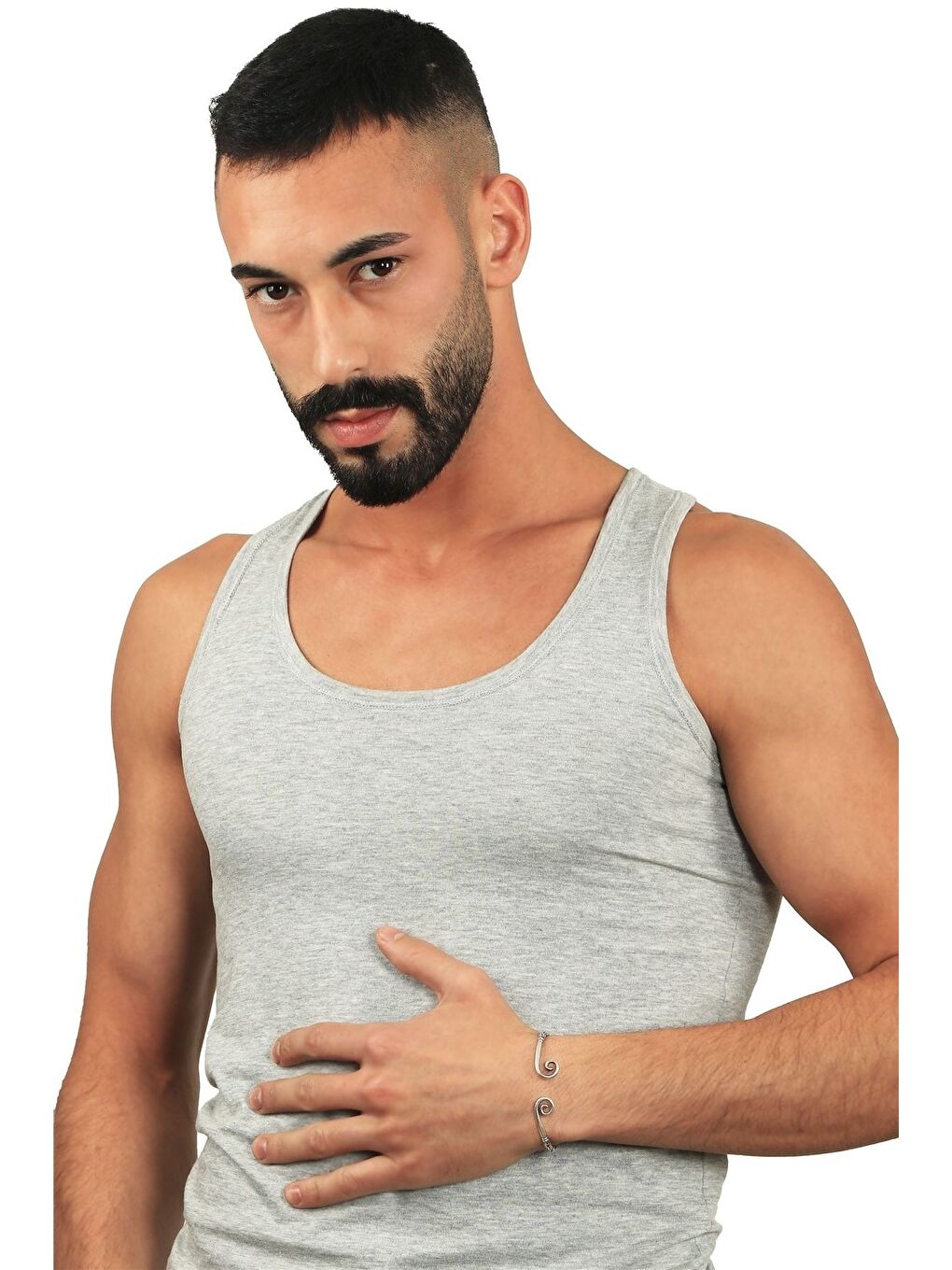 Gri Erkek Lak Siyah Renk Kaplama Ayarlanabilir Açık Band Spiral Formlu Bileklik-5