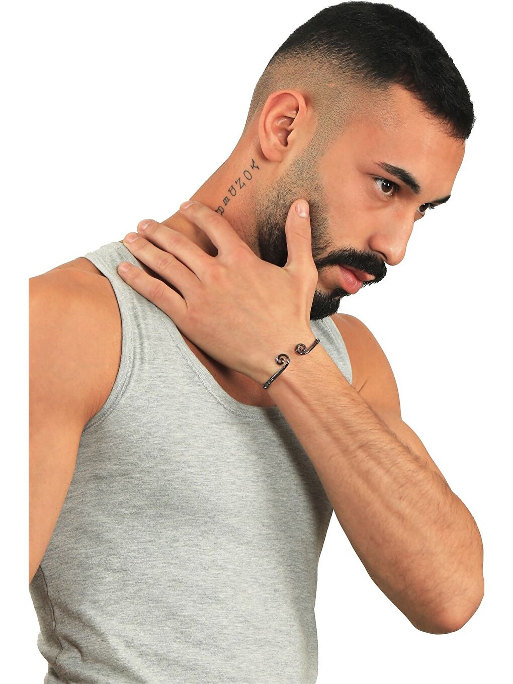 Antrasit Erkek Lak Siyah Renk Kaplama Ayarlanabilir Açık Band Spiral Formlu Bileklik-3