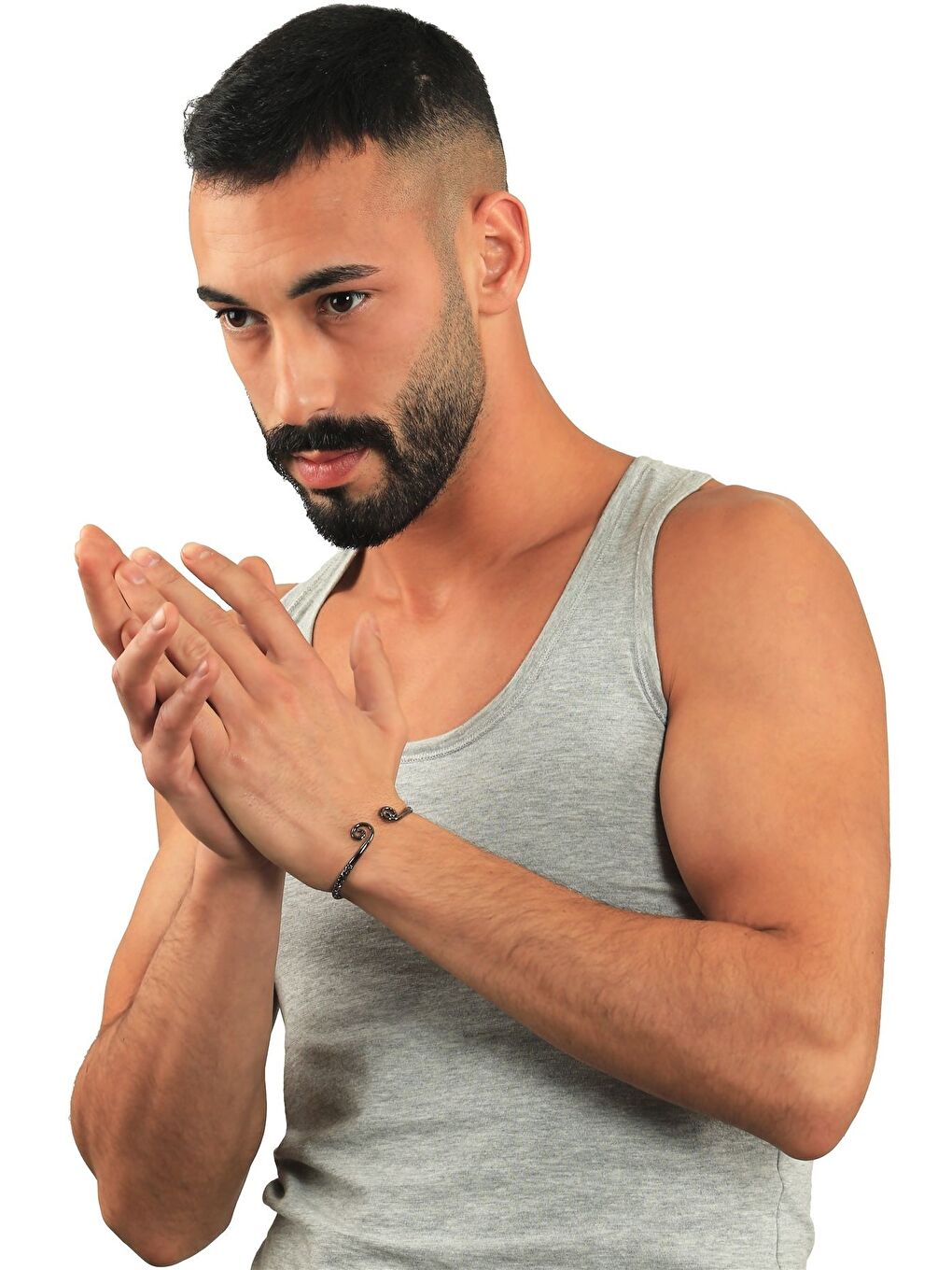 Antrasit Erkek Lak Siyah Renk Kaplama Ayarlanabilir Açık Band Spiral Formlu Bileklik-4