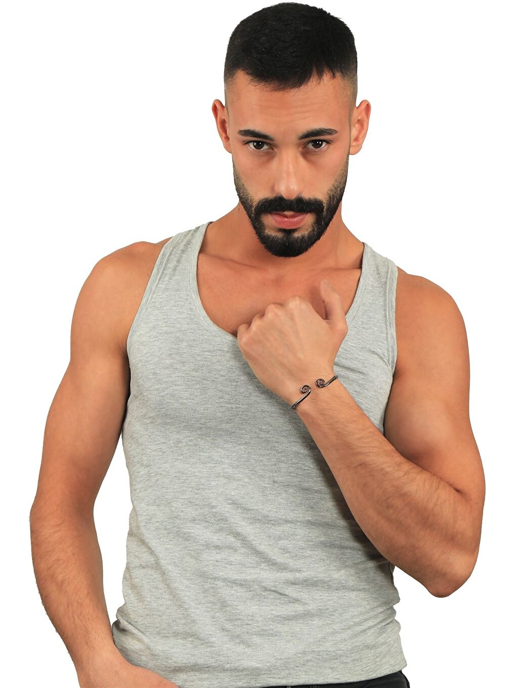 Antrasit Erkek Lak Siyah Renk Kaplama Ayarlanabilir Açık Band Spiral Formlu Bileklik-5