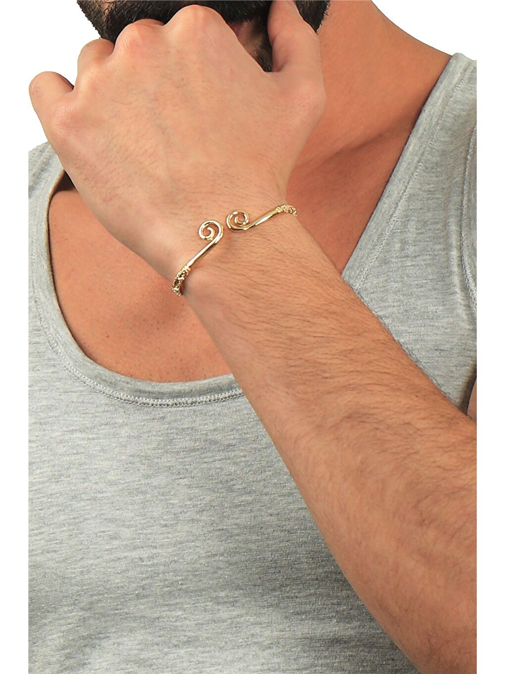 Sarı Erkek Lak Siyah Renk Kaplama Ayarlanabilir Açık Band Spiral Formlu Bileklik-4