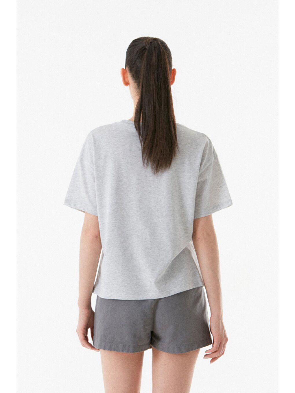 Gri Baskılı Bisiklet Yaka Tişört-2